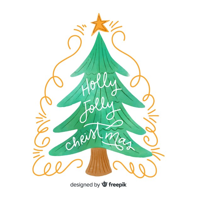 Árbol de navidad acuarela en diseño plano