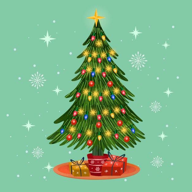 Árbol de navidad en acuarela con luces