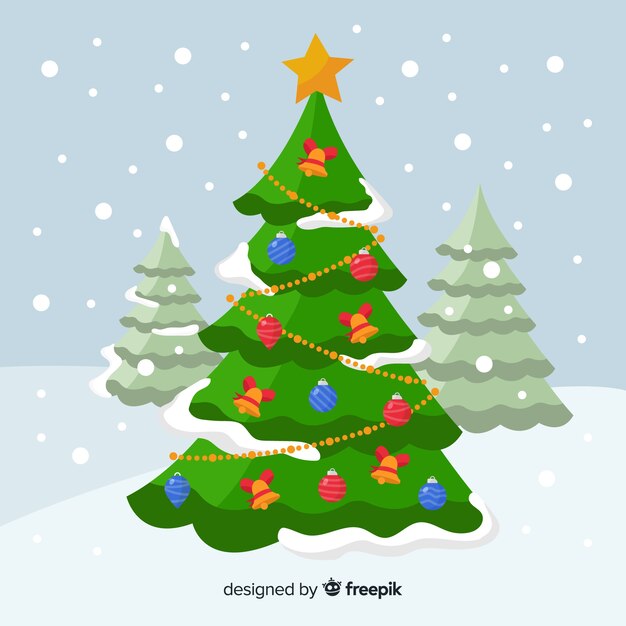 Árbol de navidad adorable con diseño plano