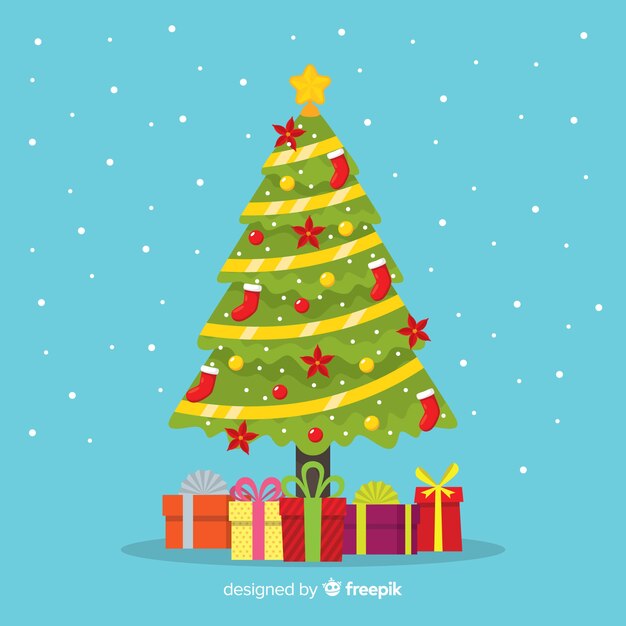Árbol de navidad adorable con diseño plano