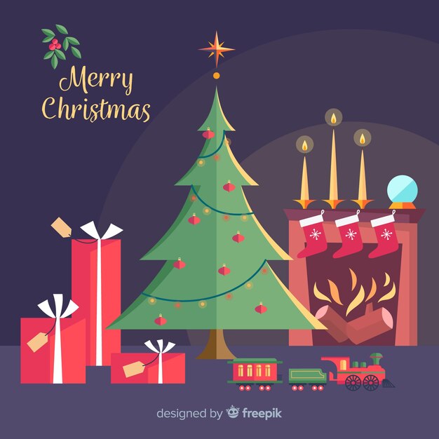 Árbol de navidad adorable con diseño plano