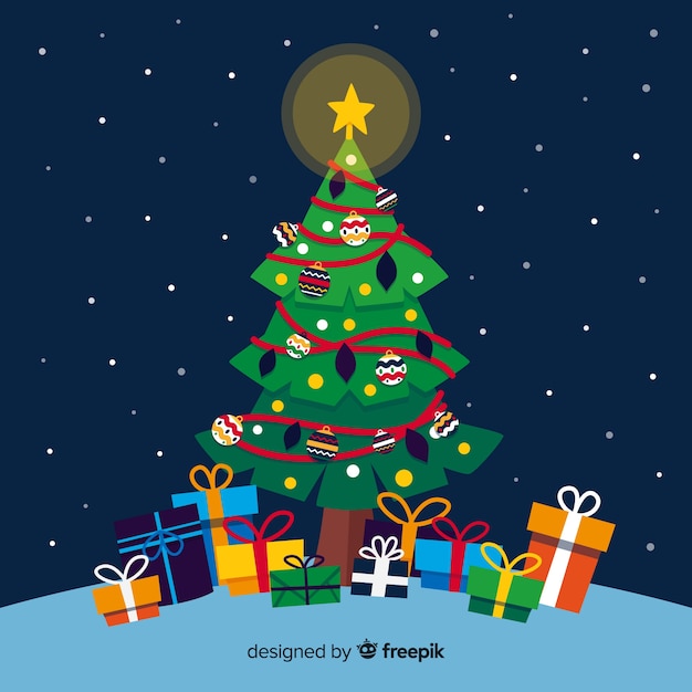 Árbol de navidad adorable con diseño plano