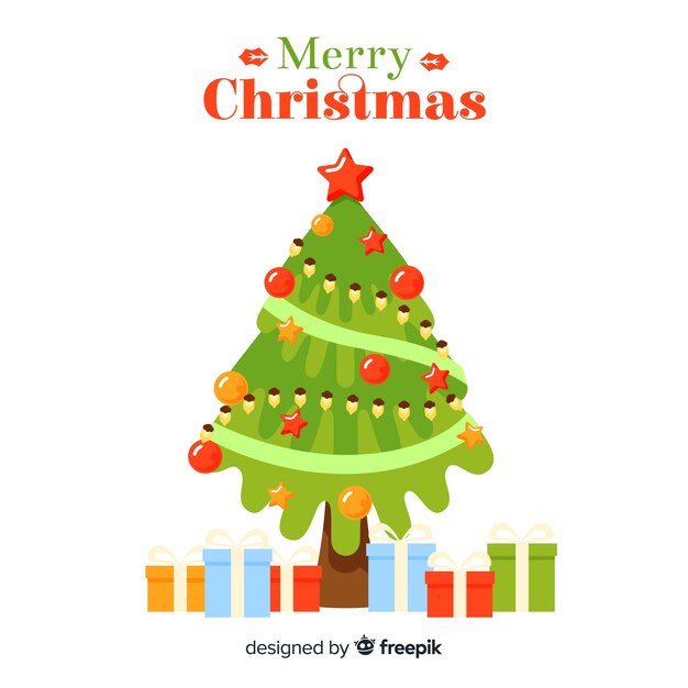 Árbol de navidad adorable con diseño plano