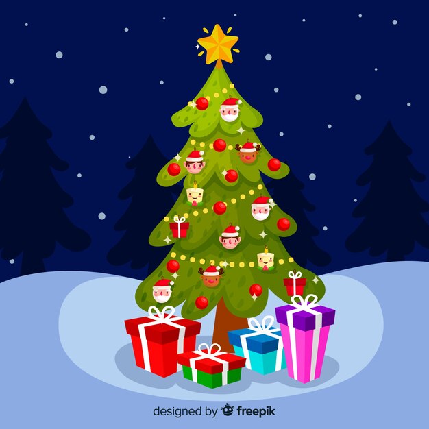 Árbol de navidad adorable con diseño plano