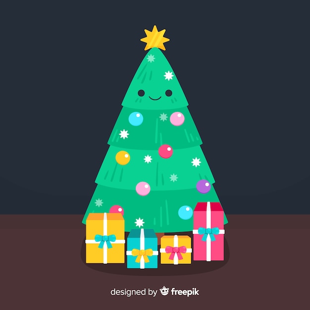 Vector gratuito Árbol de navidad adorable con diseño plano