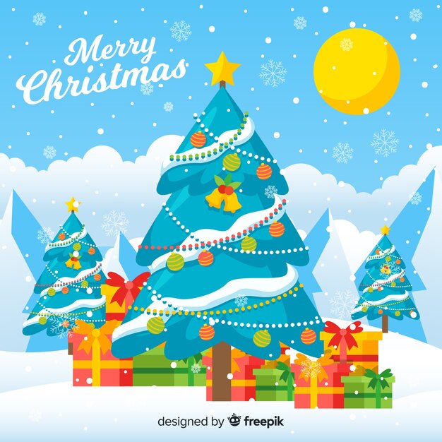 Árbol de navidad adorable con diseño plano