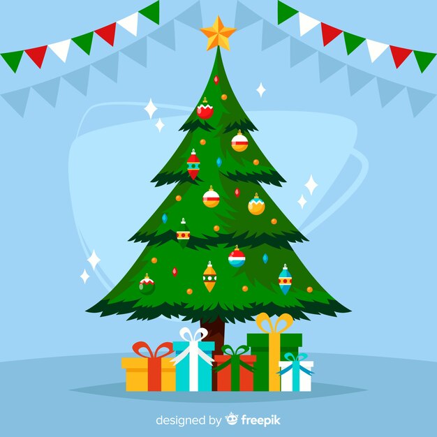 Árbol de navidad adorable con diseño plano