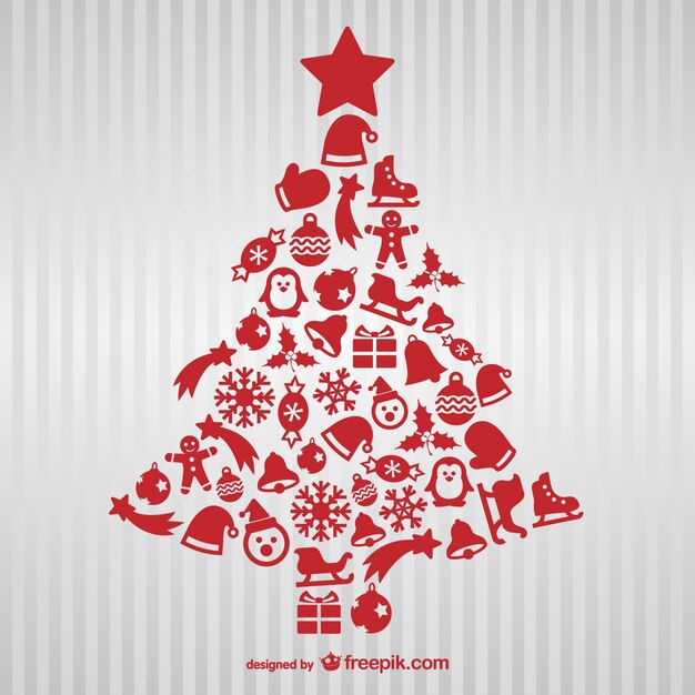 Árbol de Navidad de color rojo con iconos