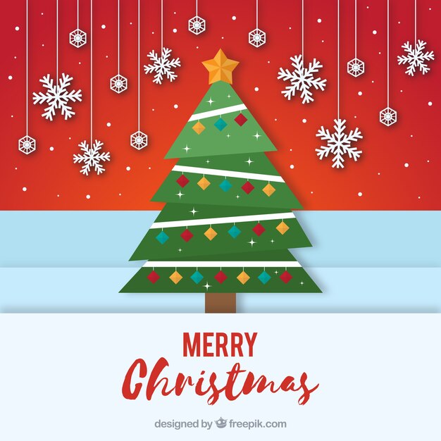 Árbol de navidad decorado en estilo de papel