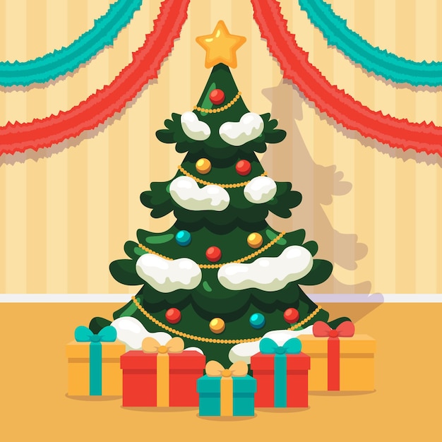 Vector gratuito Árbol de navidad decorado ilustrado