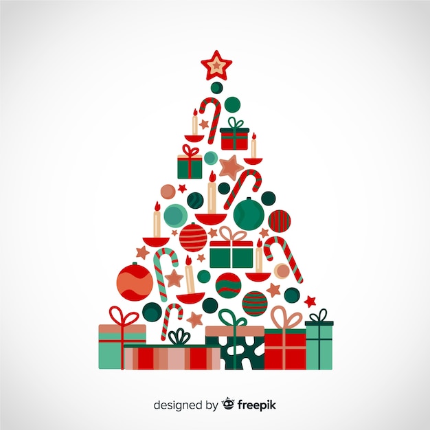 Vector gratuito Árbol de navidad de diseño plano hecho de cajas de regalo