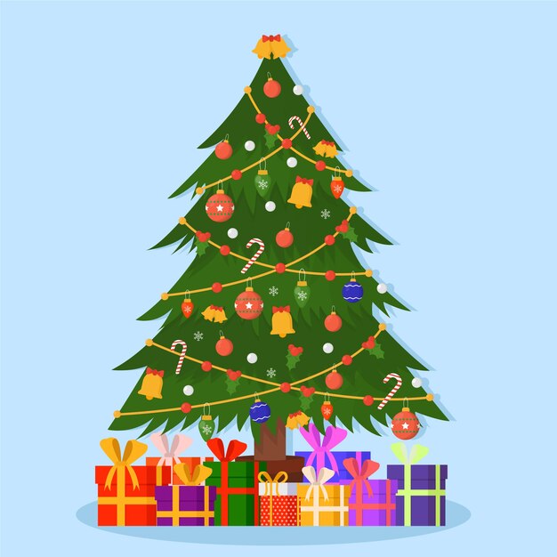 Árbol de navidad en diseño plano