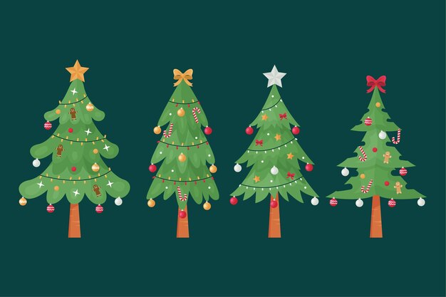 Árbol de navidad en diseño plano