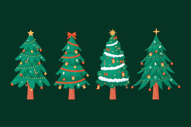 Árbol de navidad en diseño plano