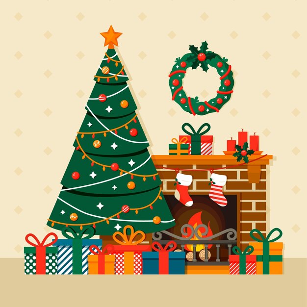 Árbol de navidad de diseño plano