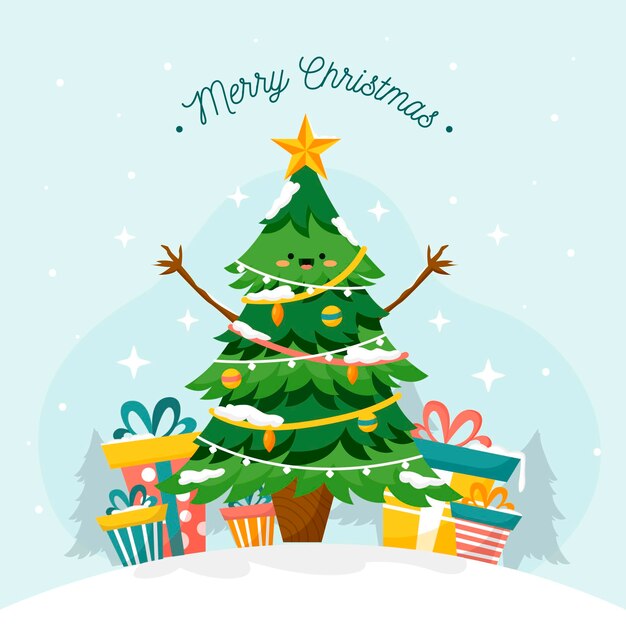 Árbol de navidad de diseño plano