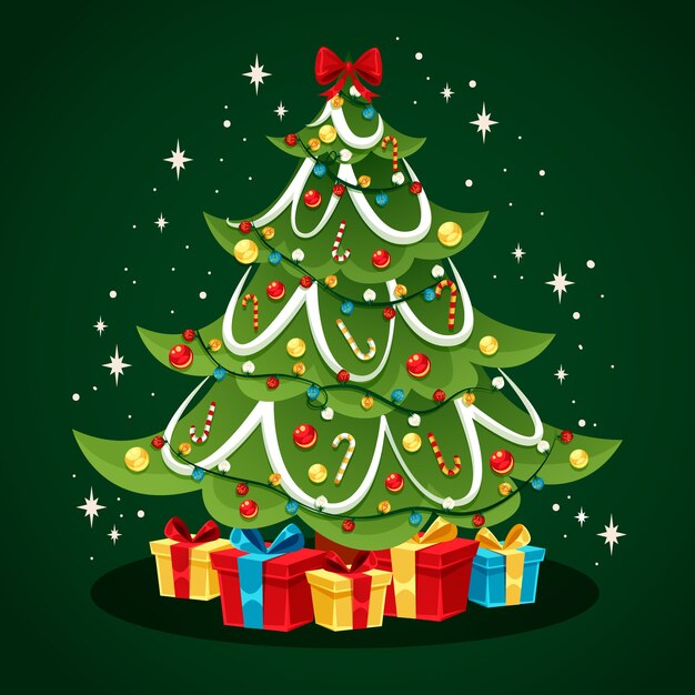 Árbol de navidad en diseño plano