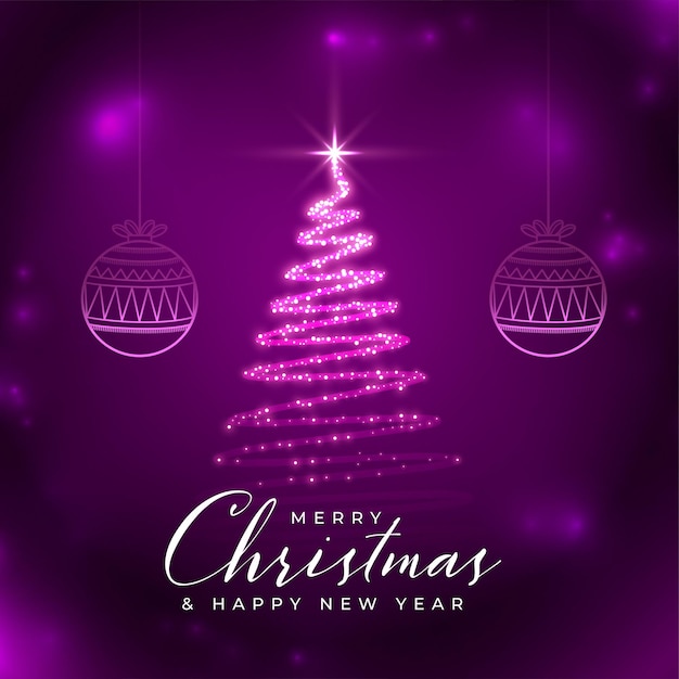 Árbol de Navidad espumoso púrpura deseos saludo ilustración de vector de fondo