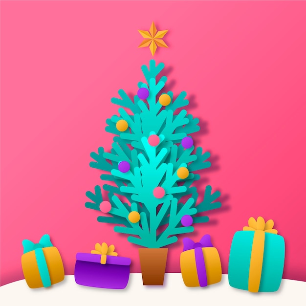 Vector gratuito Árbol de navidad en estilo papel