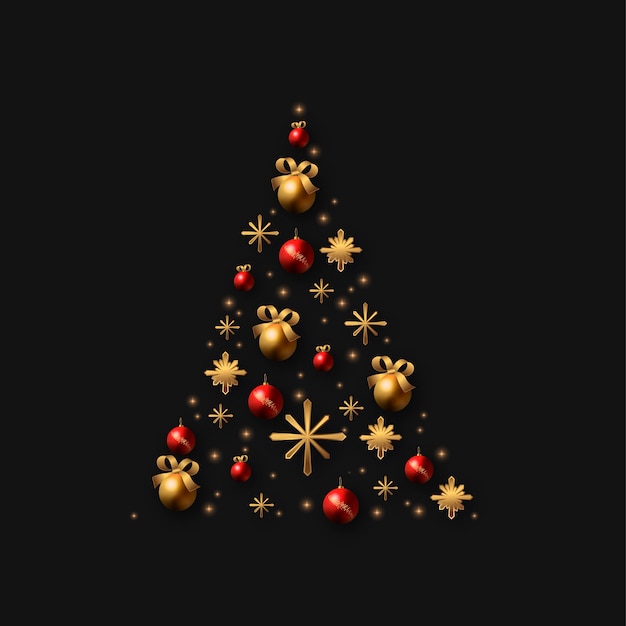 Árbol de Navidad hecho de decoración dorada realista.