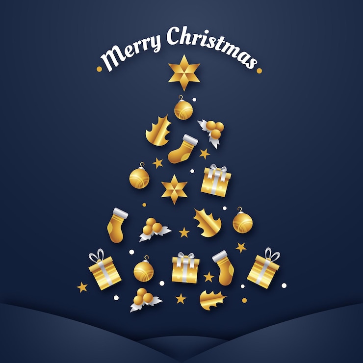 Vector gratuito árbol de navidad hecho de decoración dorada realista.