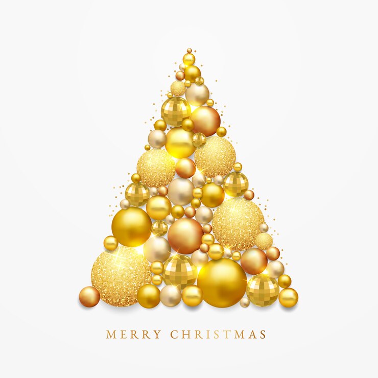 Vector gratuito árbol de navidad hecho de decoración dorada realista.
