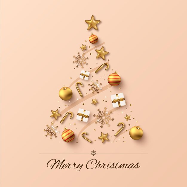 Árbol de Navidad hecho de decoración dorada realista.