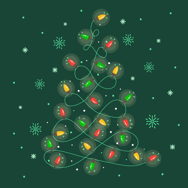Árbol de navidad hecho de papel tapiz de bombillas