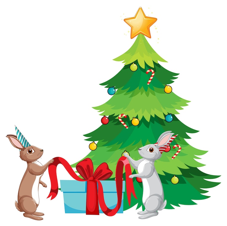 Vector gratuito árbol de navidad con lindo conejo