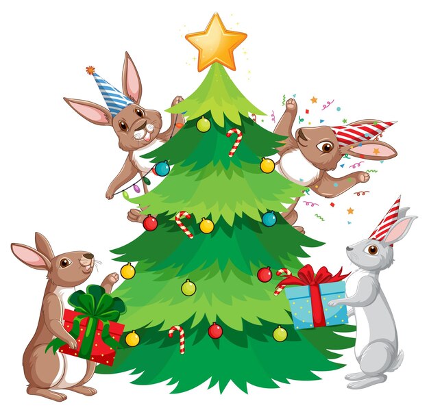Árbol de navidad con lindo conejo