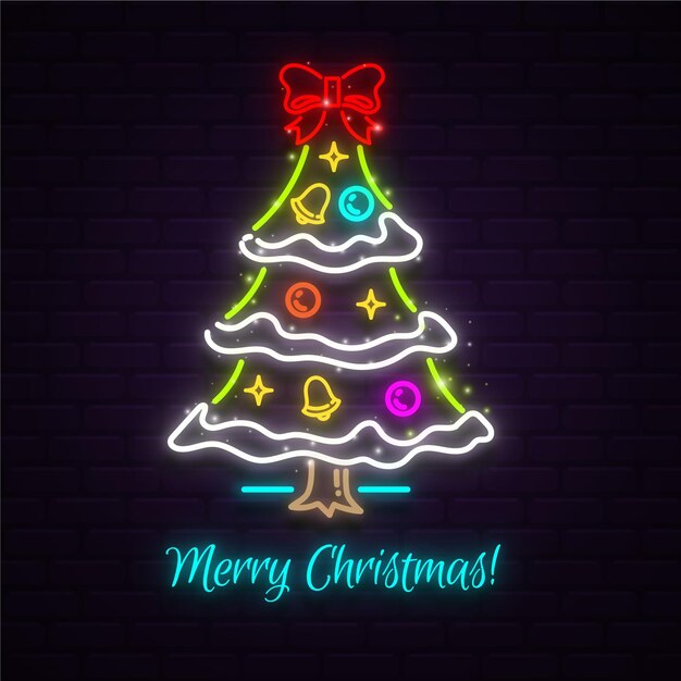 Árbol de navidad de neón brillante con adornos