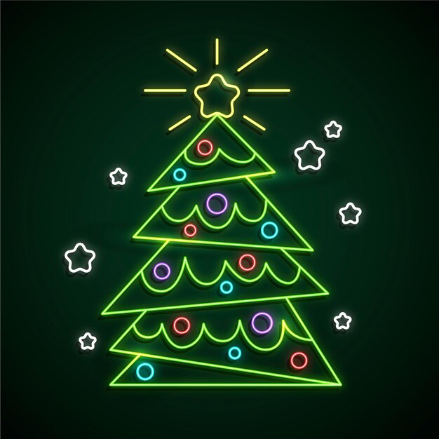 Árbol de navidad de neón con copos de nieve