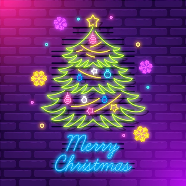 Árbol de navidad de neón en la pared