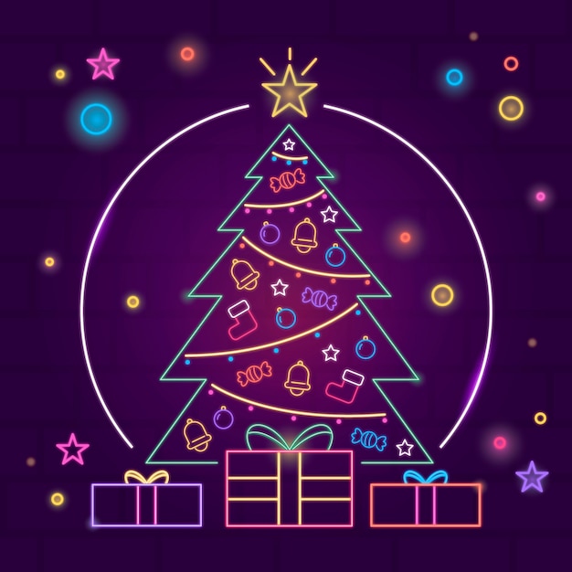 Vector gratuito Árbol de navidad de neón