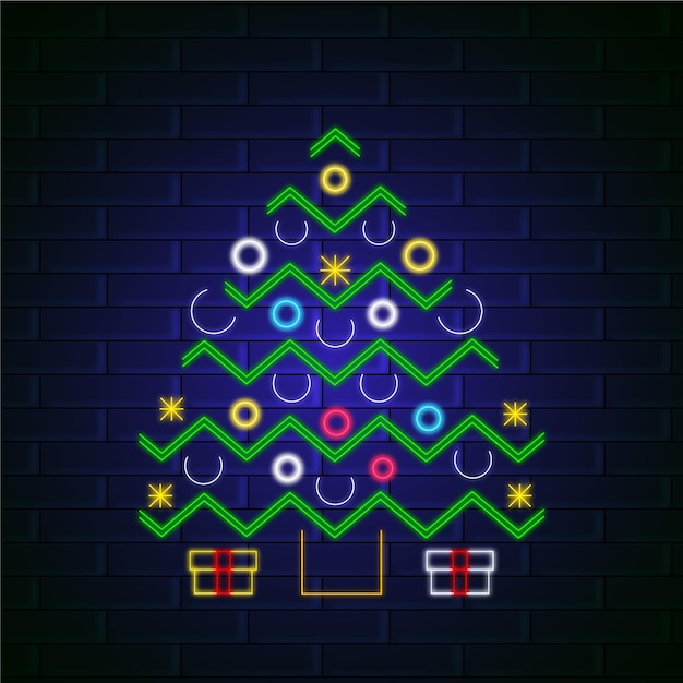 Vector gratuito Árbol de navidad de neón