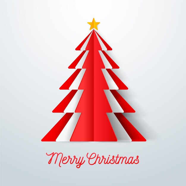Árbol de navidad, en, papel, estilo, ilustración
