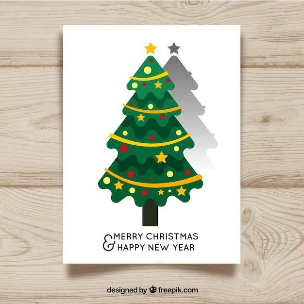 Árbol de Navidad plana con una larga sombra