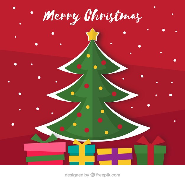 Árbol de navidad verde decorado en estilo de papel