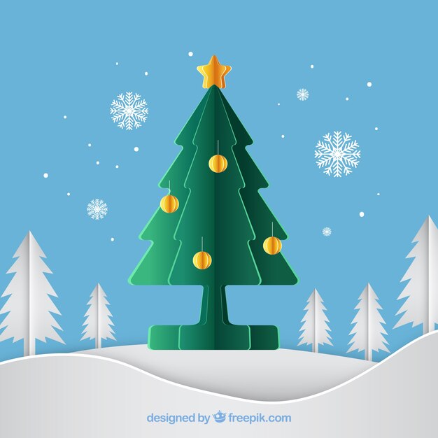 Árbol de navidad verde en estilo de papel
