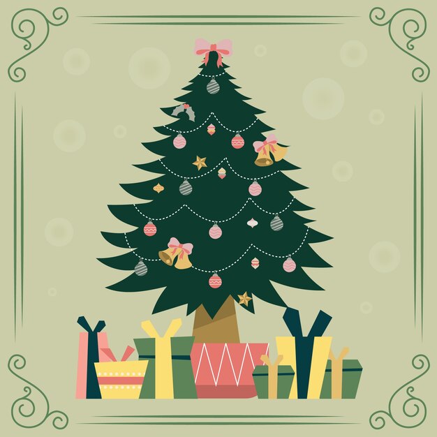 Árbol de navidad vintage con regalos