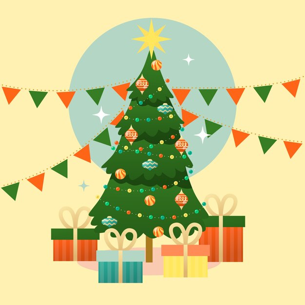 Árbol de navidad vintage con regalos