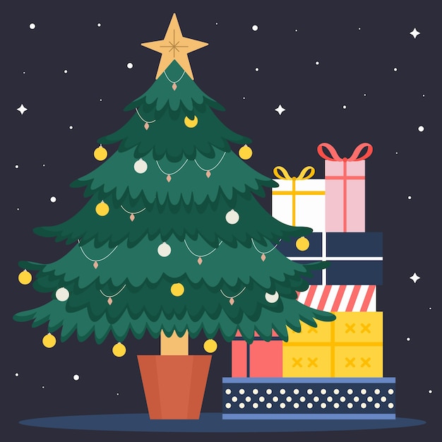 Vector gratuito Árbol de navidad vintage con regalos