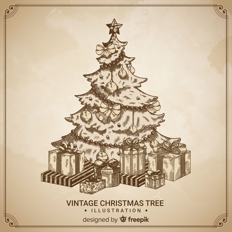 Vector gratuito árbol de navidad vintage