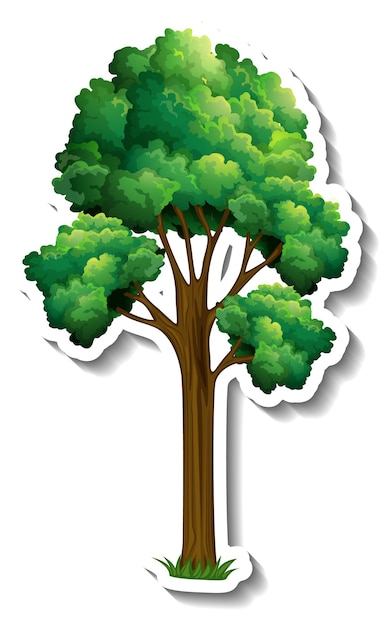 Vector gratuito un árbol con pegatina de hojas verdes sobre fondo blanco.