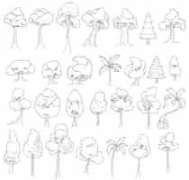 Vector gratuito Árboles doodle línea arte colección lineart árboles aislado clipart