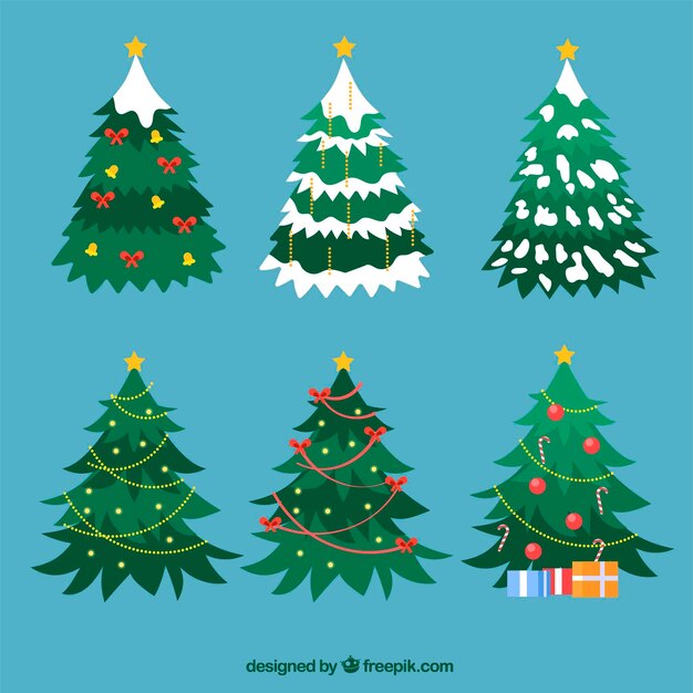 Árboles de navidad decorados planos