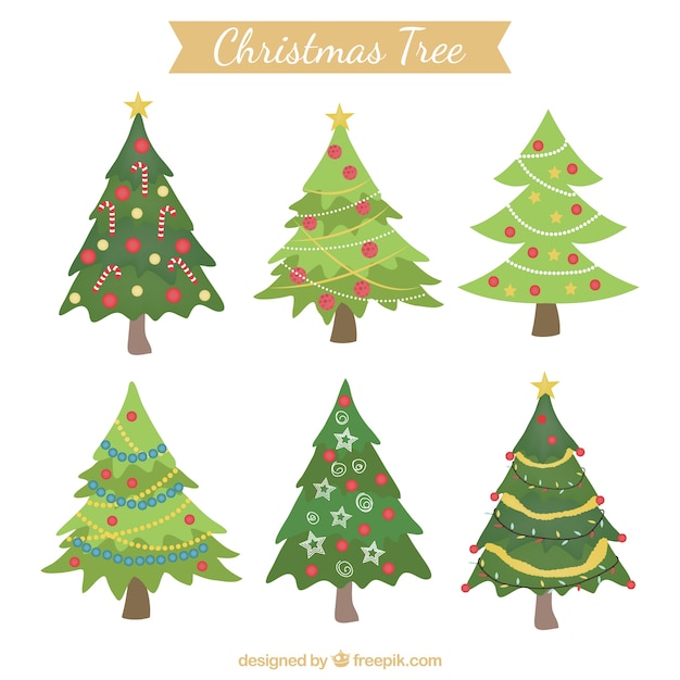 Vector gratuito Árboles de navidad decorados