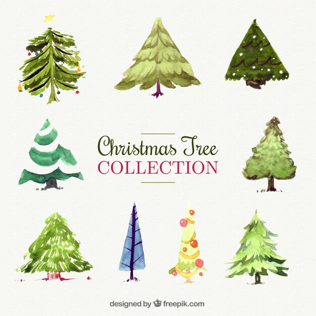 Árboles de navidad decorativos pintados con acuarela