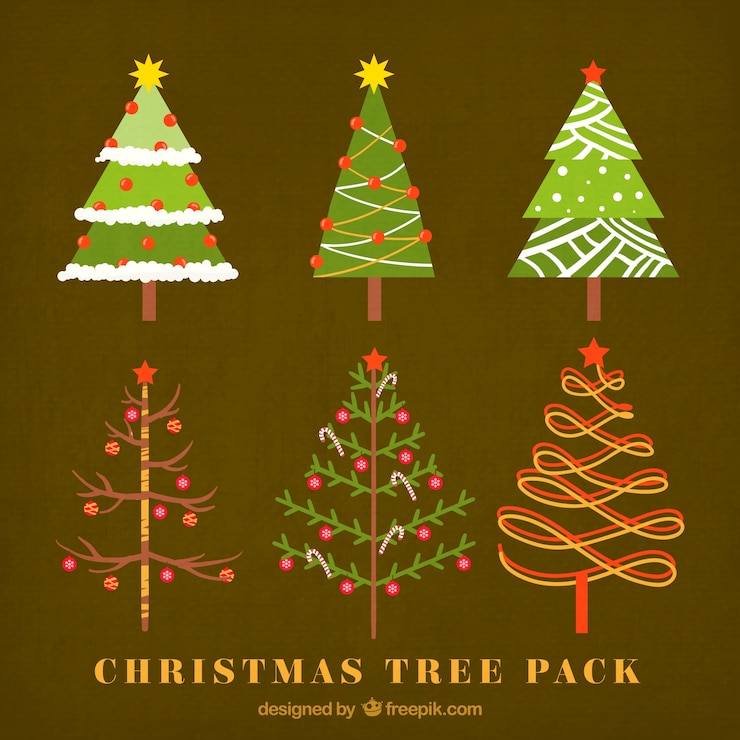 Vector gratuito árboles de navidad lindos del paquete