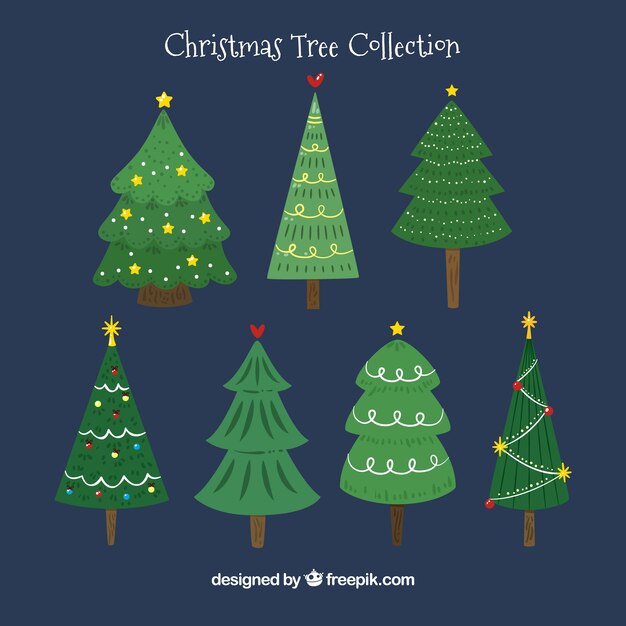 Árboles de navidad sobre un fondo azul oscuro